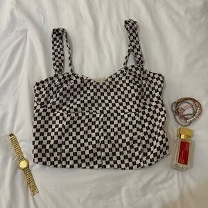 ABERCROMBIE & FITCH AF Brown Checkered Cropped Tank Top Size XS